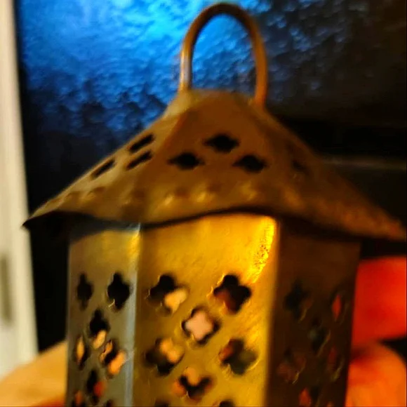 Antique/ Old Vintage Hammered Bronze Tealight Lantern Candle Holder - Picture 4 of 11